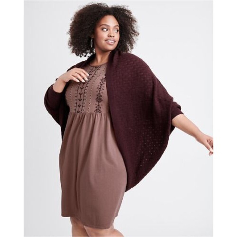 NWT New Womens 1X 2X Cocoon Plus 100% Cashmere Open Cardigan Sweater Dark Red